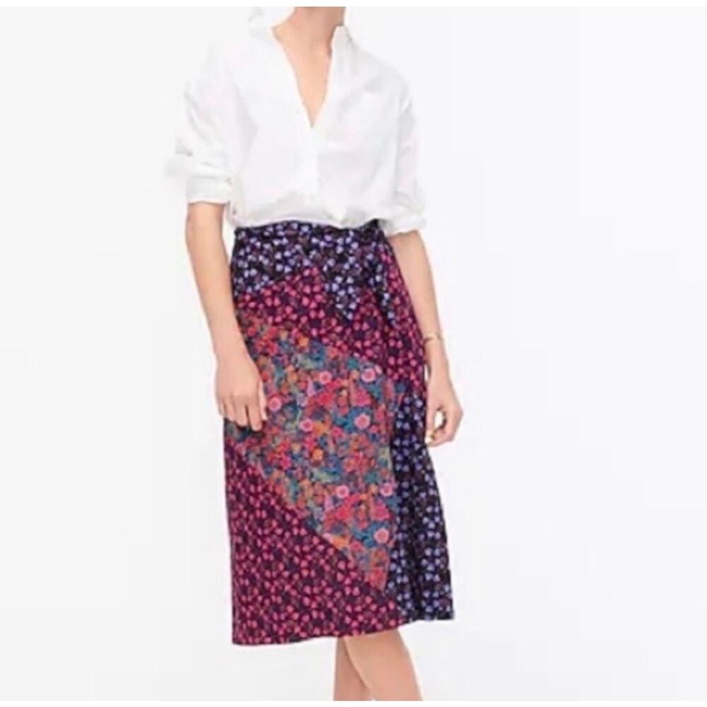 J. Crew Liberty London Patchwork Floral Midi Cotton Side Tie Wrap Skirt Size 0